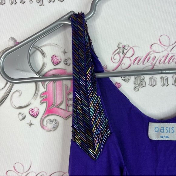 Oasis dress beaded embroidered shiny Vibrant Purple Dress  Beaded Straps - Picture 4 of 9
